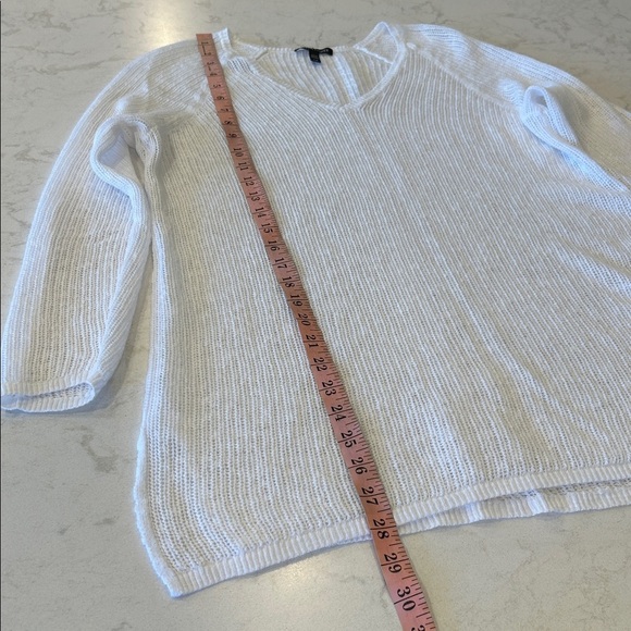 Eileen Fisher Women's White Open Knit V-Neck Long Sleeve Sweater Fisherman Large - Picture 6 of 13